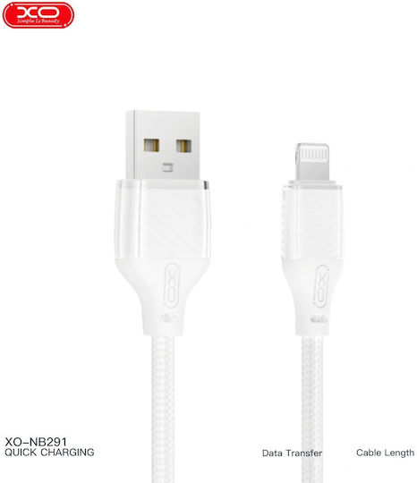 XO Braided USB-A to Lightning Cable 27W Λευκό 1m 16.005.0379