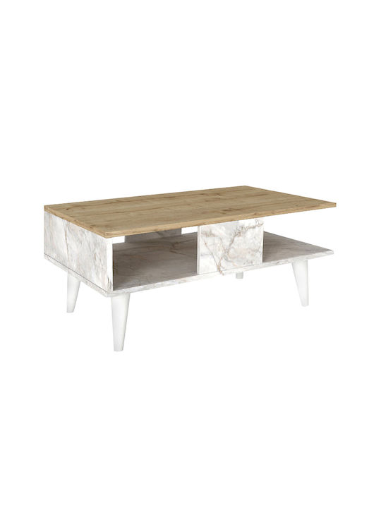 Măsuță Centrală Rectangulară Andros din Lemn Stejar Sapphire - Alb cu Efect de Marmură M90xL54xÎ39.6cm