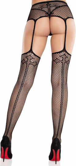 Leg Avenue Lace Stockings Cross Garter Belt Black