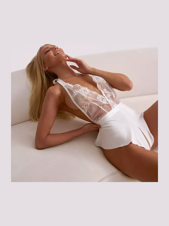 Argiro Ολόσωμο Σατέν Babydoll Δαντέλα Δέσιμο Στο Λαιμό Βαθύ Άνοιγμα Στο Μπούστο & Στο Κάτω Μέρος