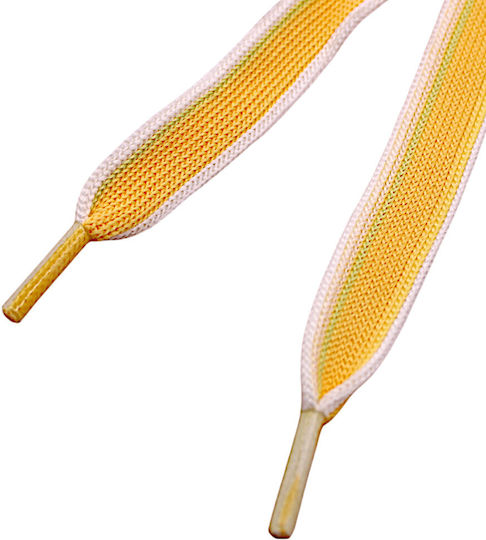 Flat Shoe Laces Striped White Yellow 1 Pair 4g26