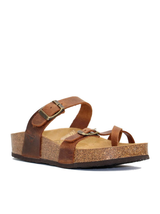 Leather Women's Flat Sandals Anatomic Flatforms in Brown Color