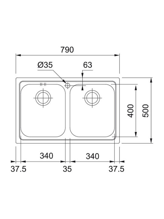 Franke Logica Line Lll 620 Ένθετος Νεροχύτης Inox Σαγρέ Μ79xΠ50cm Ασημί