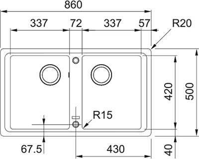 Franke Basis Bfg 620 Ένθετος από Συνθετικό Γρανίτη Μ86xΠ50cm