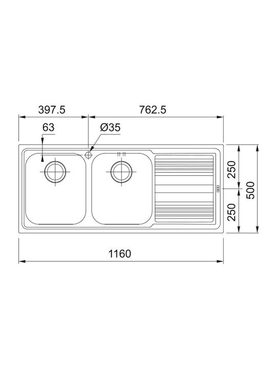 Franke Llx 621 1010261081 Drop-In Sink Right Inox W116xD50cm Silver
