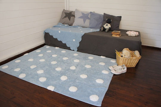 Lorena Canals Handmade Kids Cotton Rug Polka Dots Clouds 120x160cm Blue-White