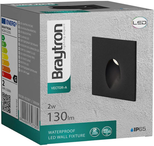 Braytron Стенно Външно Спот Осветление LED IP65 2W с Топло бяло Светлина 4.8x4.8x6.2εκ.