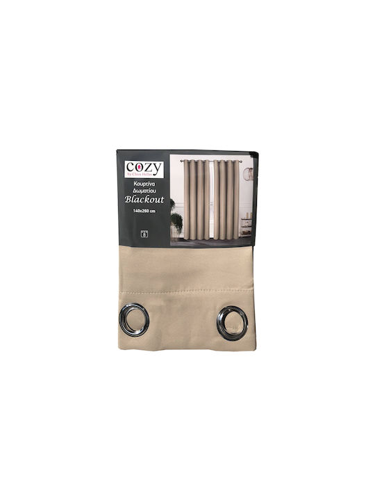 Chios Hellas Κουρτίνα Συσκότισης με Τρουκς Beige 140x260εκ.