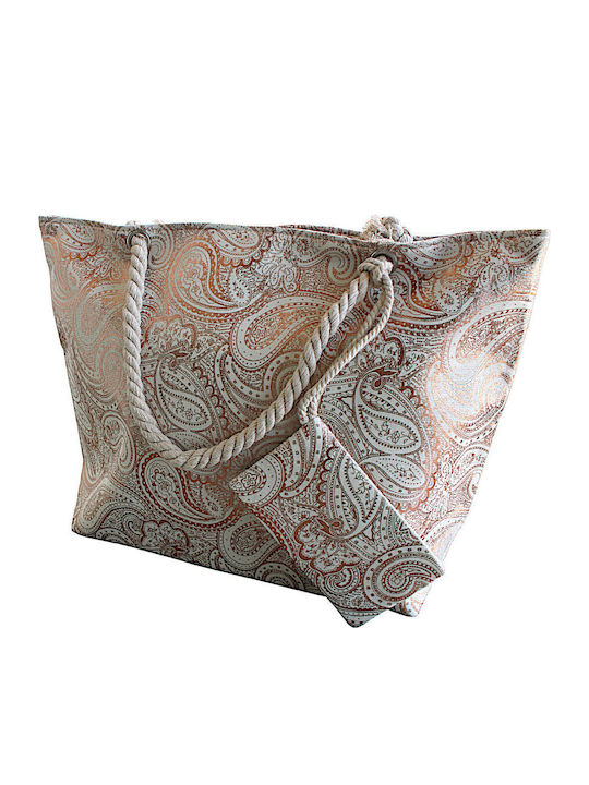Stoff Strandtasche mit Kulturtasche Beige