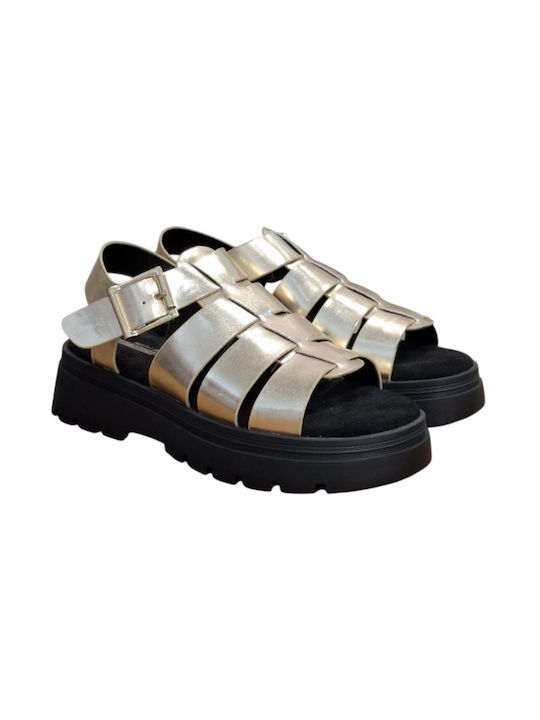 Women's Flat Sandals Anatomic with Strap in Gold Color