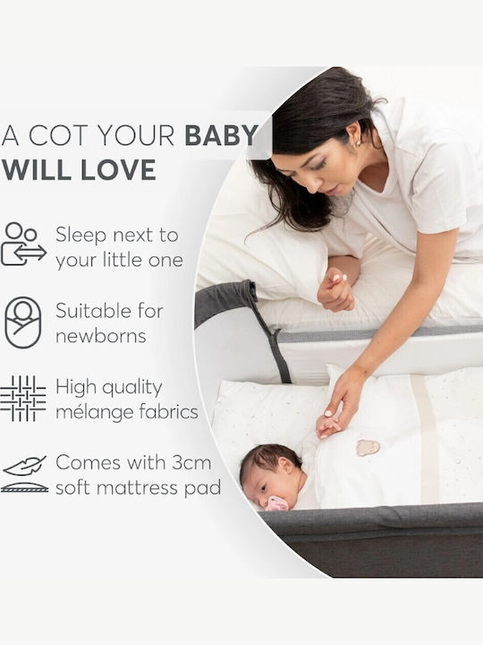 Kikka Boo Cradle Amaris with Mattress, Side Opening, and Wheels Gray