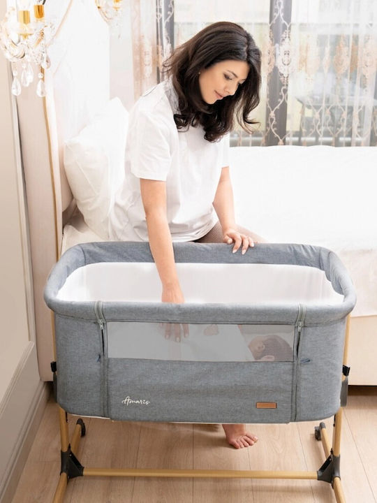 Kikka Boo Cradle Amaris with Mattress, Side Opening, and Wheels Gray