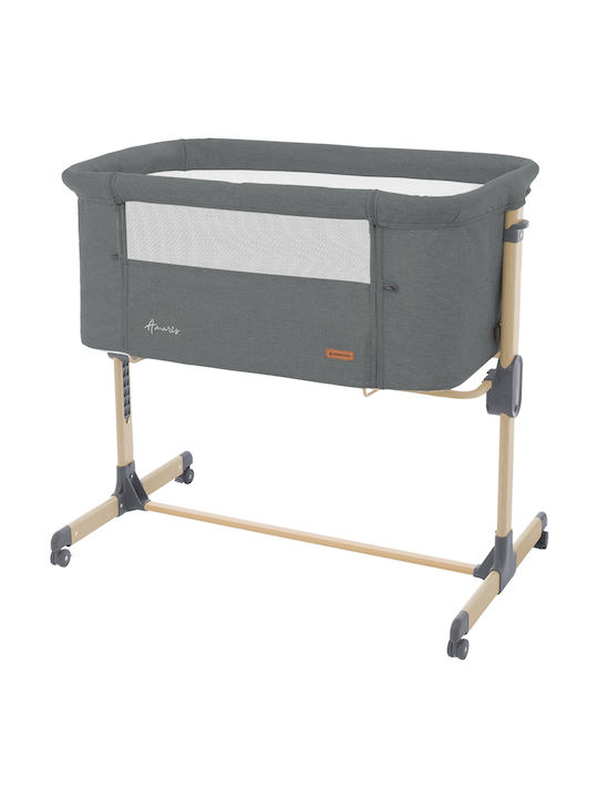 Kikka Boo Cradle Amaris with Mattress, Side Opening, and Wheels Gray