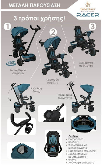 Bebe Stars 360° Racer Pliabil și Tricicletă Pentru Copii 3 în 1 pentru 1-5 Ani Sunburnt