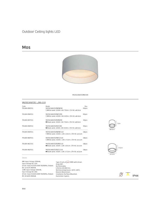 VK Lighting Σποτ Οροφής Εξωτερικού Χώρου με Ενσωματωμένο LED σε Μαύρο Χρώμα 75169-058721 VK Lighting Σποτ Οροφής Εξωτερικού Χώρου με Ενσωματωμένο LED σε Μαύρο Χρώμα 75169-058721