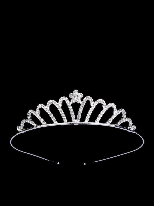 Silver-Plated Children's-Teen Tiara Crystals Flower Girl Maha Design Diameter 13cm X Height 3cm
