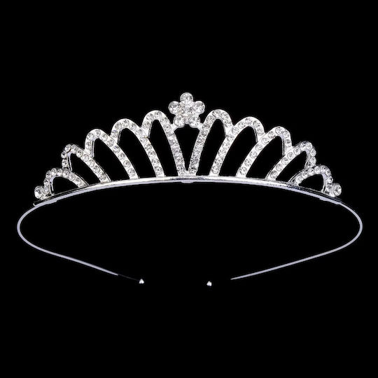 Silver-Plated Children's-Teen Tiara Crystals Flower Girl Maha Design Diameter 13cm X Height 3cm