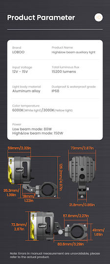 Loboo L12t High&low Beam Auxiliary Lights – Pair