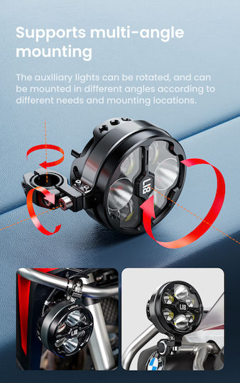Loboo L18s Motorcycle Auxiliary Lights – 23000lm High Low Beam 8-level Brightness & Color Temp Adjustment