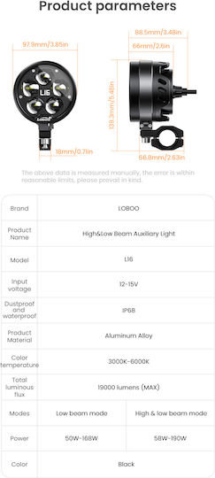 Loboo L16 Motorcycle Auxiliary Lights – 19000lm High & Low Beam Leds 3-mode Warning