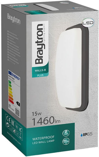 Braytron Стенно Външно Осветително Тяло LED IP65 15W с Топло бяло Светлина 23.6x11.6x68εκ.