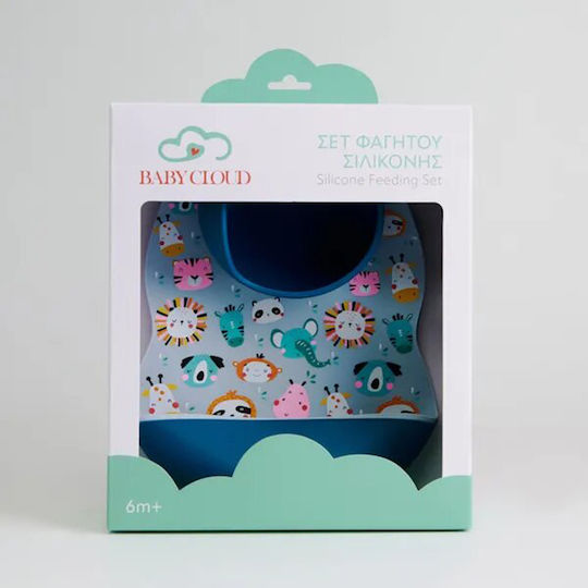 Baby Cloud Feeding Set Animals made of Silicone with Non-Slip Base Blue 4pcs for 6+ months