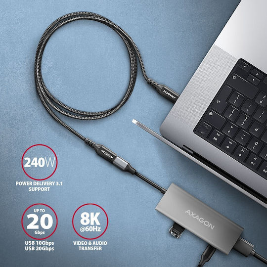 Axagon Geflochtenes USB 2.0 Kabel USB-C männlich - USB-C-Buchse 240W Power Delivery Schwarz 0,5 m BUCM32-CF05AB