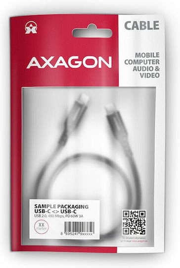 Axagon Braided USB 2.0 Cable USB-C male - USB-C 60W PD Μαύρο 3m BUCM-CM30AB