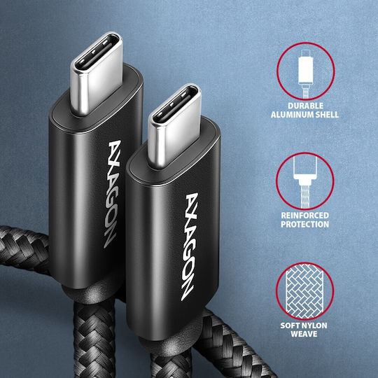 Axagon USB 2.0 Кабел USB-C Мъжки - USB-C 240W Захранване PD Черен 3м BUCM2-CM30AB
