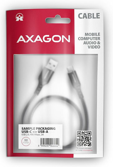 Axagon Braided USB 2.0 Cable USB-C male - USB-A 60W Black 1.5m (BUCM-AM15AB)