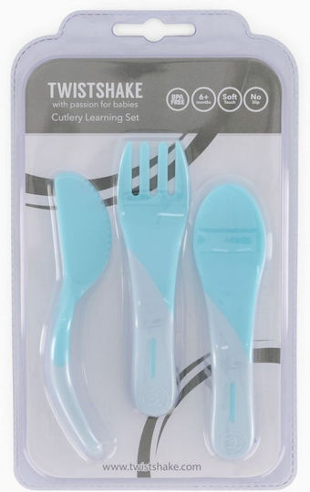 Twistshake Feeding Set Educational Set Spoon Knife Fork 6m+ Paste made of Plastic with Non-Slip Base Light Blue 3pcs for 6+ months