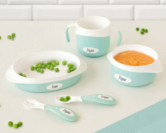 Kiokids Feeding Set made of Plastic Turquoise 5pcs for 6+ months