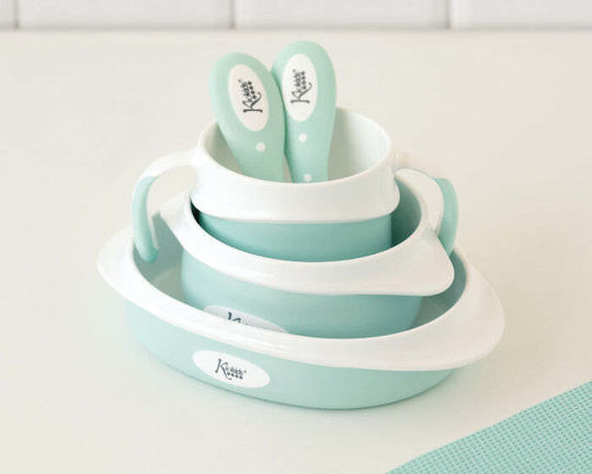 Kiokids Feeding Set made of Plastic Turquoise 5pcs for 6+ months