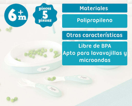 Kiokids Feeding Set made of Plastic Turquoise 5pcs for 6+ months