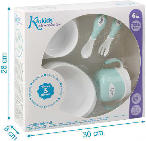 Kiokids Feeding Set made of Plastic Turquoise 5pcs for 6+ months