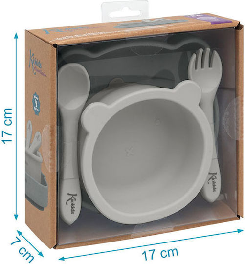 Kiokids Feeding Set Little Bear made of Silicone Gray 4pcs for 4+ months