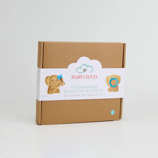 Baby Cloud Σετ Φαγητού Ελεφαντάκι από Bamboo με Αντιολισθητική Βάση Μπλε 3τμχ