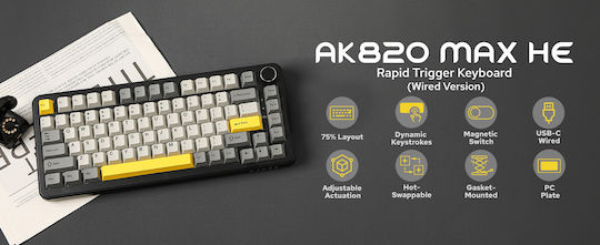 Ajazz AK820 Max Plus (Dream Weave Linear) Wireless Gaming Mechanical Keyboard Tenkeyless with Dream Weave switches and RGB lighting (English US) Starry Night Grey