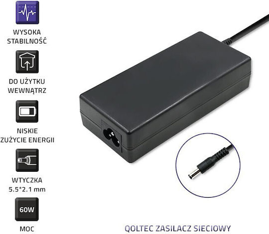 Qoltec Универсален Зарядно за лаптоп 60W 12V 5Спецификация с Отделяем Кабел за Захранване