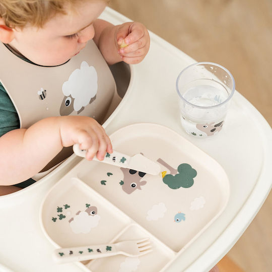 Done by Deer Baby Food Plate Tiny Farm made of Plastic Beige Sand
