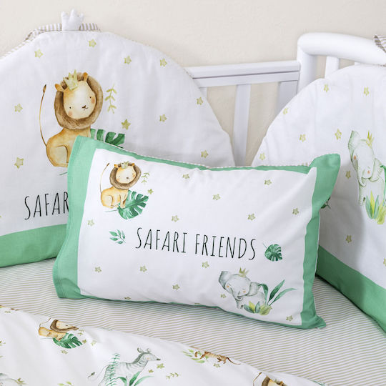 Nima Safari Friends Crib Bumpers Classic Inside White, Green 40x200cm