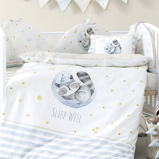 Nima Sleepy Crib Bumpers Classic Inside White, Light Blue 40x200cm