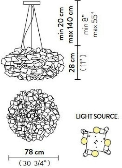 Slamp Clizia Large Lumina Suspendată Neagră Cu Cristale Pentru 4 Becuri E27 78 cm
