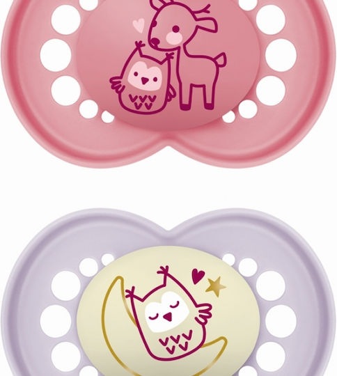 Mam Orthodontic Pacifiers Silicone Night Owl / Deer - Rotten Apple-Lilac for 16+ months 2pcs