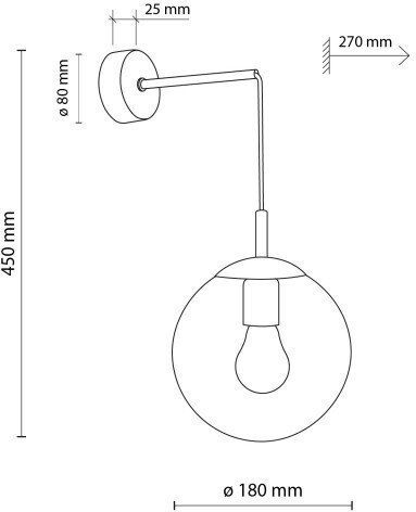 TK Lighting Leuchte Wand mit Fassung E27 Gray 18cm