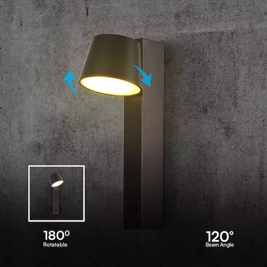 V-TAC Modern Lamp Wall with USB Port Black