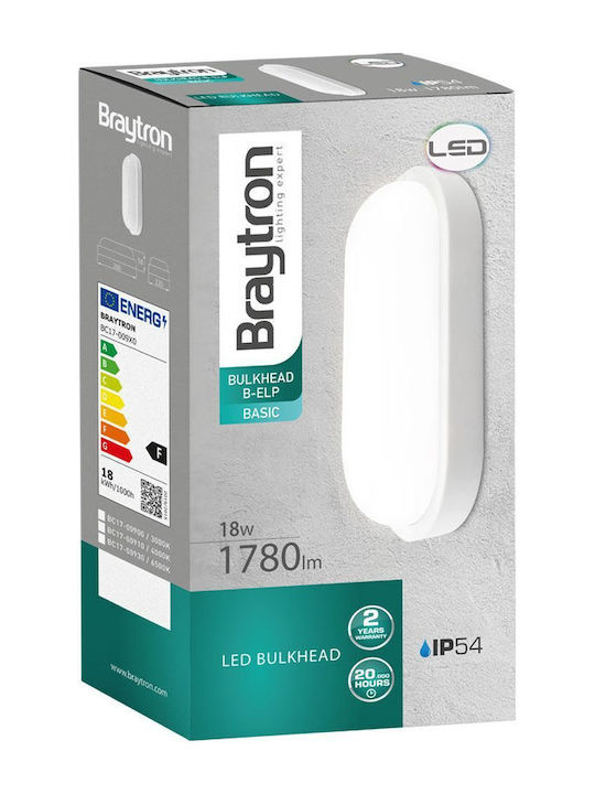 Braytron Επιτοίχια Χελώνα Εξωτερική LED IP54 18W με Θερμό Λευκό Φως 26x13.5x5.8εκ.