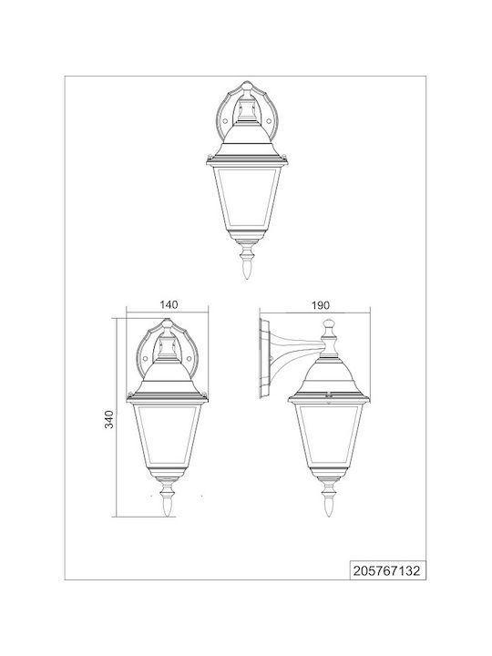 Trio Lighting Επιτοίχιο Εξωτερικό Φαναράκι E27 IP44 14x19x34εκ.