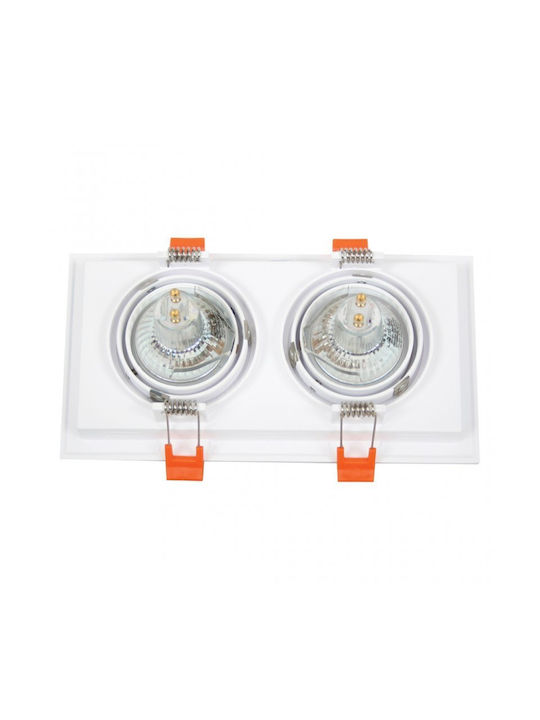 Gekas Rechteckig Einbau Spot mit Fassung GU10 Weiß 21x11cm. 1Stück Gekas Rechteckig Einbau Spot mit Fassung GU10 Weiß 21x11cm. 1Stück