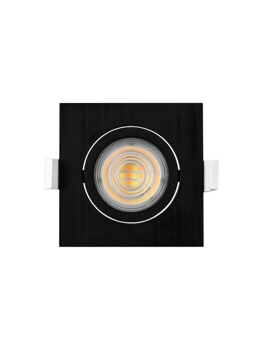 Braytron Square Plastic Recessed Spot with Integrated LED and Warm White Light Black 1pcs